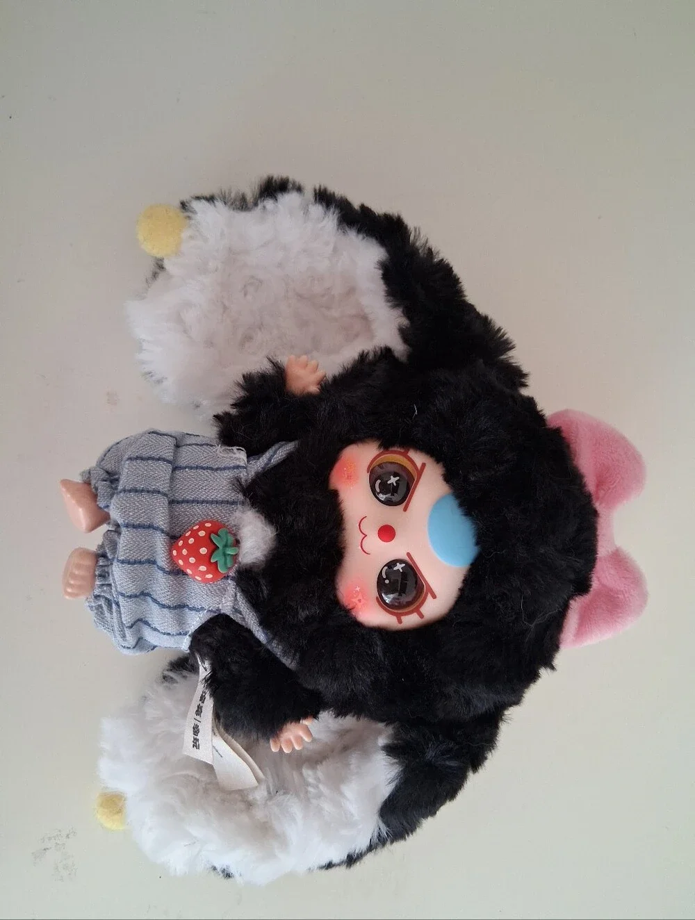 Baby Three Obsidian Bun Bunny Plush Keychain Black White Pink Strawberry Outfit